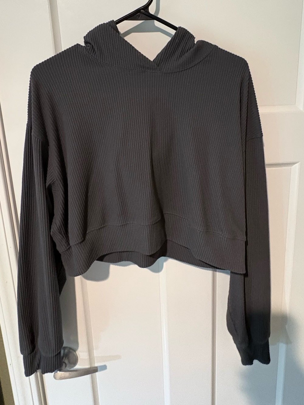 Garage Ribbed Cropped Hoodie in Charcoal Gray